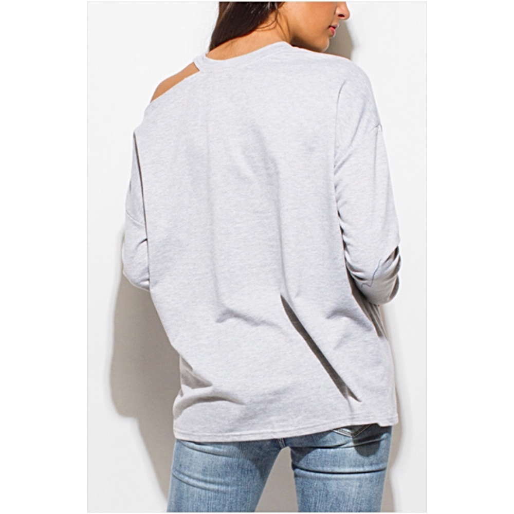 Cutest Sweatshirt Ever Gray Off Shoulder Sold - Picture 3 of 7